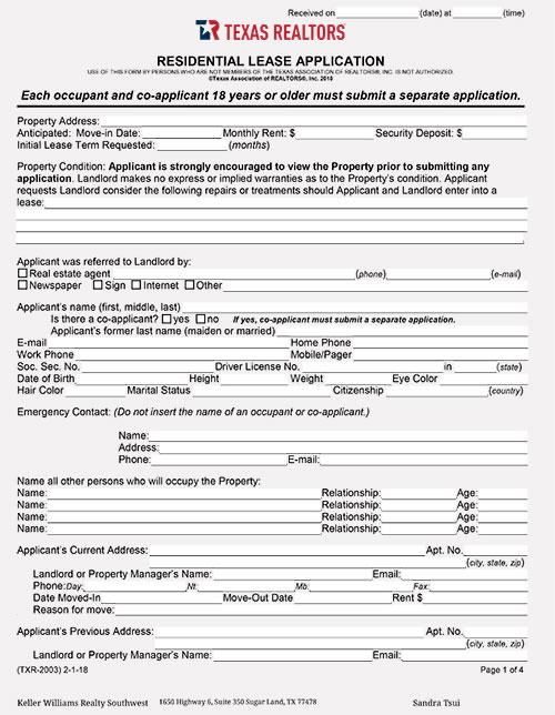 Texas Rental Application